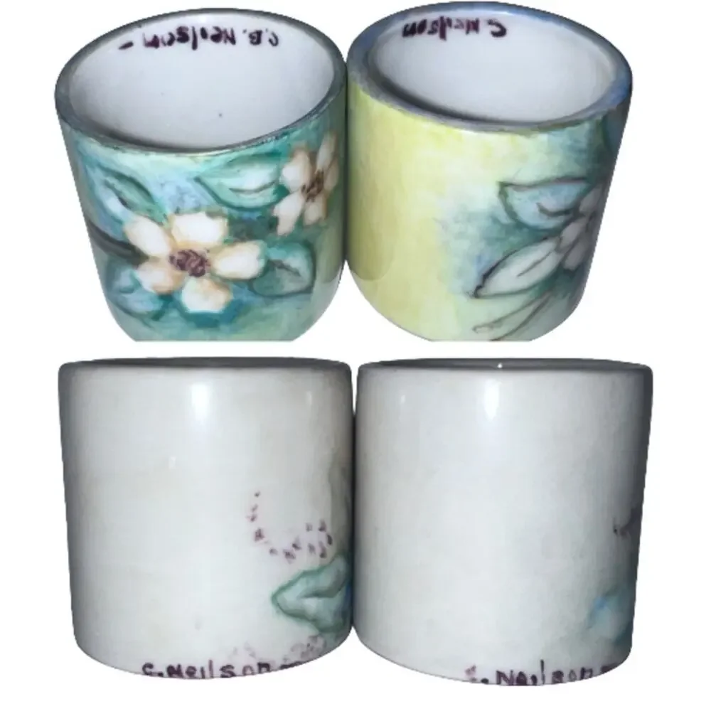 Hand Painted Porcelain Decor Set Signed C.B. Nelson 13 Pc Floral Vintage